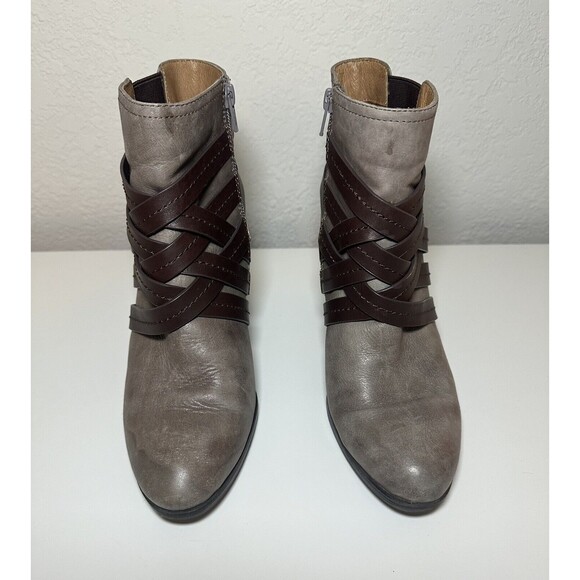 SOFFT Gray Brown Straps Chunky Block Heel Leather Ankle Booties Women's 8.5 - Picture 4 of 8